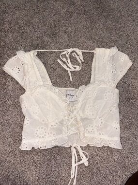 Princess Polly White Eyelet Lace-Up Crop Top